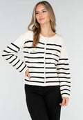 Wit Zwart Gestreept Vest met Gouden Knopen en Pockets
