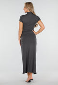 Donkergrijze Maxi Jurk met Col en Split