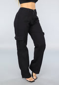 Zwarte Mid Waist Effen Cargo Broek