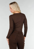 Bruine Wrap Bodysuit met Lange Mouw