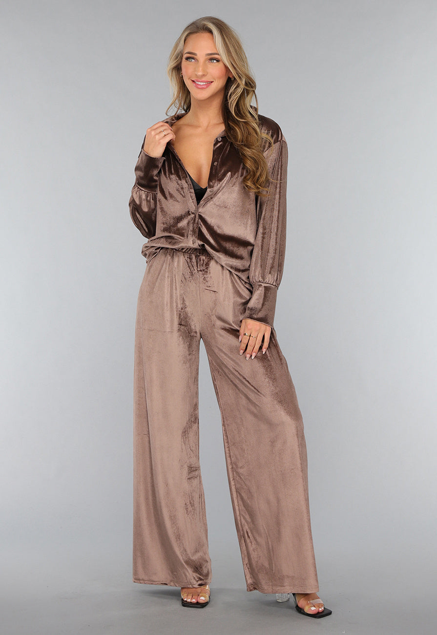 Velvet Taupe Wide Leg Two Piece