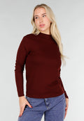 Bordeaux Top met Lange Mouwen en Col