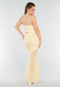 Butter Yellow Two-Piece Set met Kant en Asymmetrische Rok