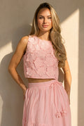 Roze Bloemen Crop Top met Mouwloos Model