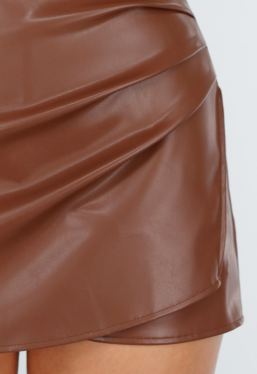 Lederlook Skort Bruin