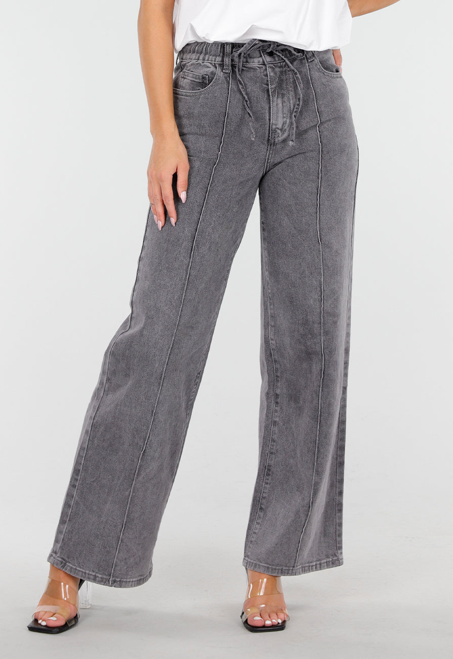 Redial Jeans  Grijze Straight Leg Jeans met Hoge Taille en Striksluiting