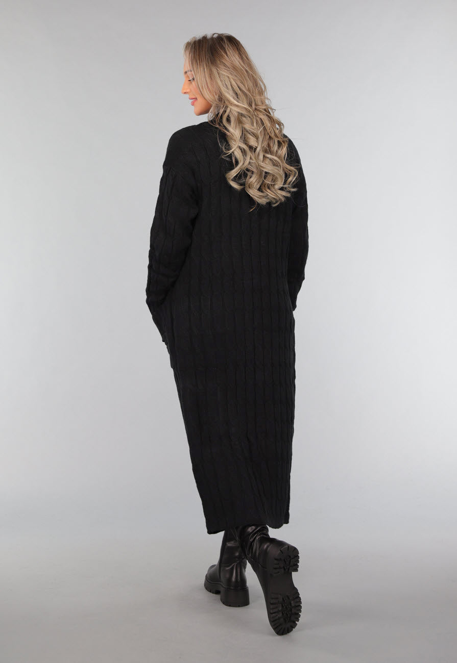 Lange Zwarte Cardigan met Zakken