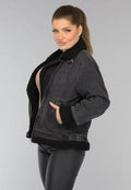 Grijze Denim Lammy Coat met Gesp Details