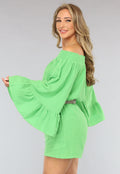 Groene Off Shoulder Mousseline Playsuit
