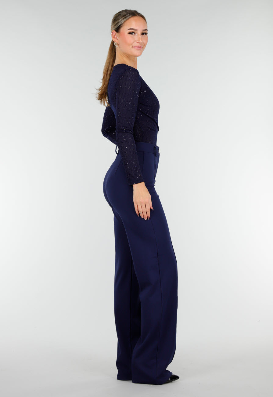 Tall Super Stretch Straight Leg Navy Blauwe Pantalon