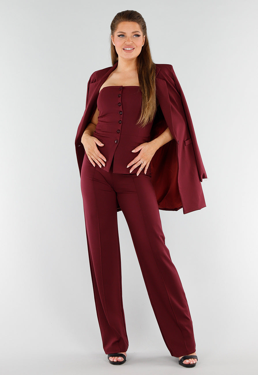 Bordeaux Strapless Korsettop met Knopen en Giletlook