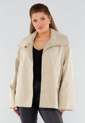 Beige Oversized Jas met Ceintuur en Brede Kraag
