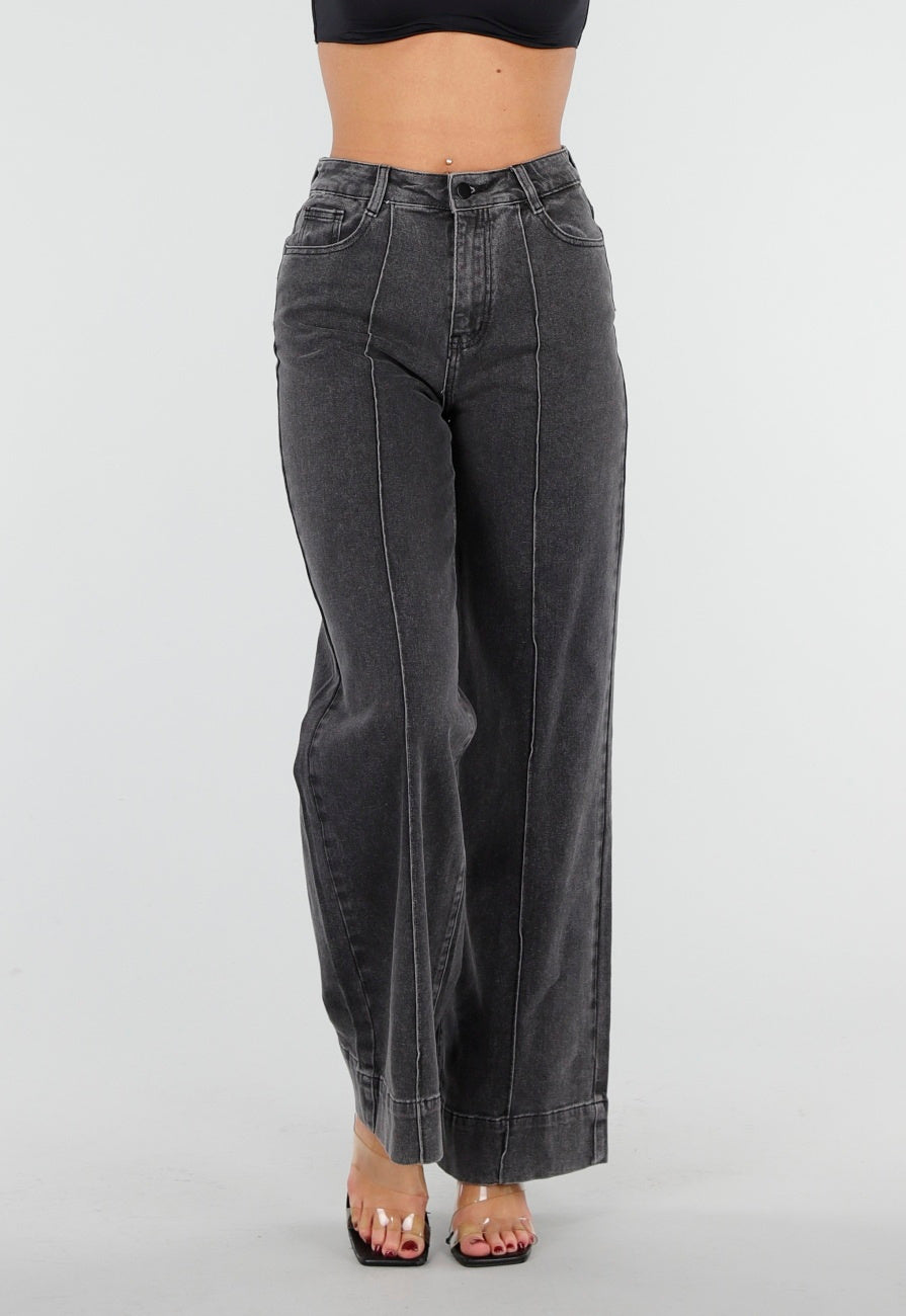 Redial Jeans  Grijze Wide Leg Jeans met Stretch en Verticale Naden