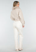 Beige Gebreid Vest met Nepbontkraag en Strikdetails