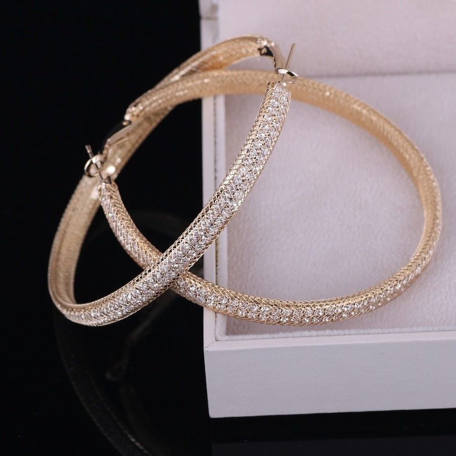 Grote Gouden Gaas Oorbellen met Strass
