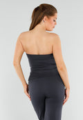 Antraciet Strapless Top Met Knoopsluiting en Getailleerde Fit