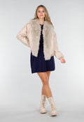 Beige Lederlook Jas Met Faux Fur