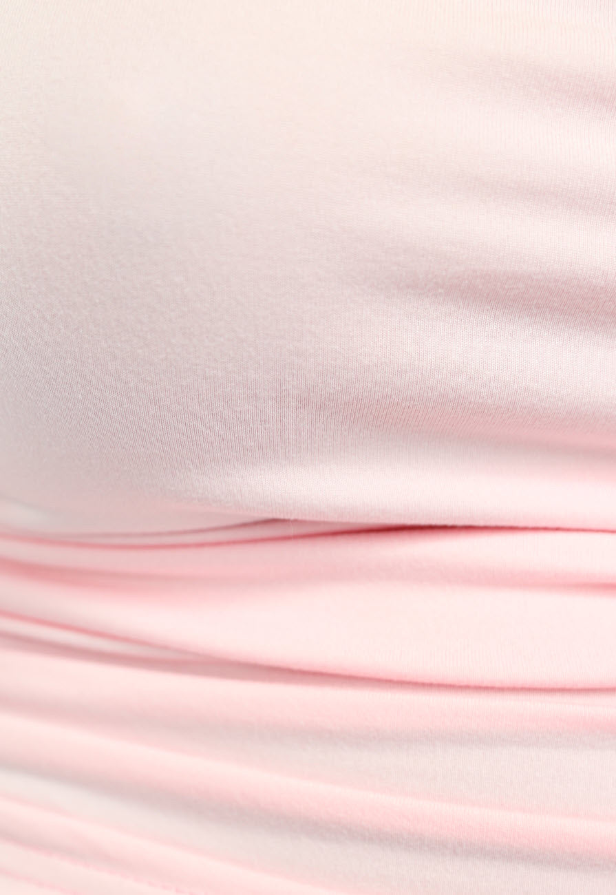 Lichtroze Geplooide Stretch Top met Lange Mouwen