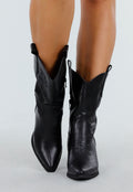 Zwarte Western Boots met Hak en Stiksels in Cowboystijl
