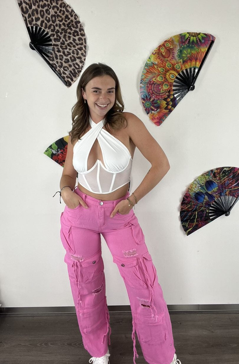 Witte Korset Top met Hals Detail