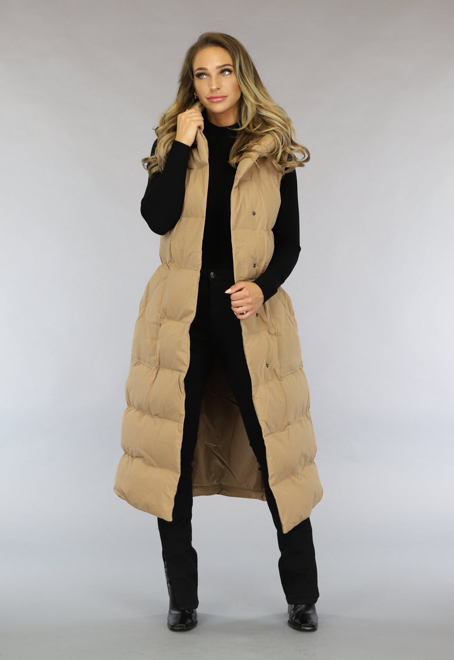 Camel Oversized Bodywarmer met Ceintuur