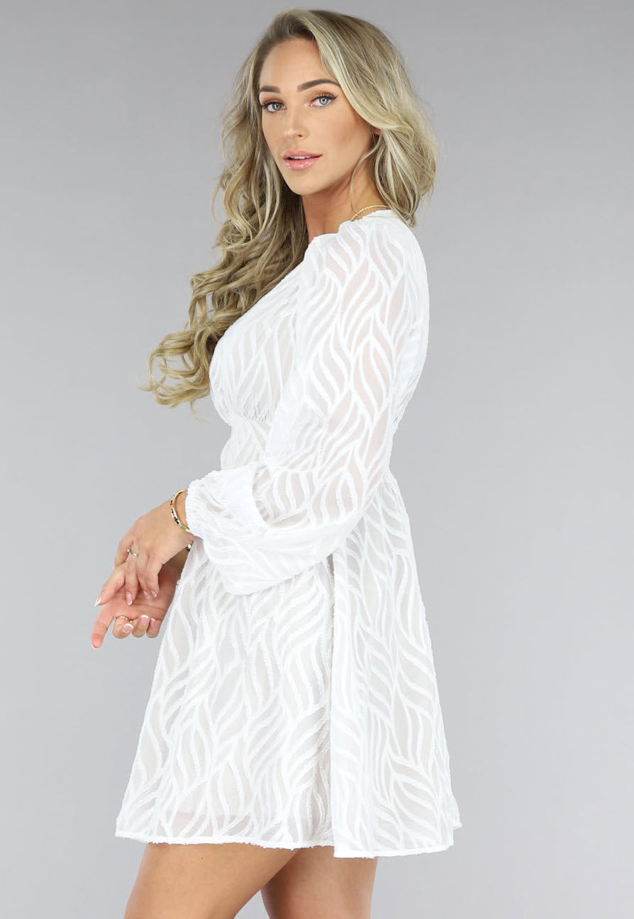 Witte Skaterjurk met Leaf Print