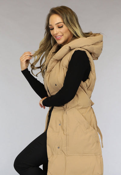 Camel Oversized Bodywarmer met Ceintuur