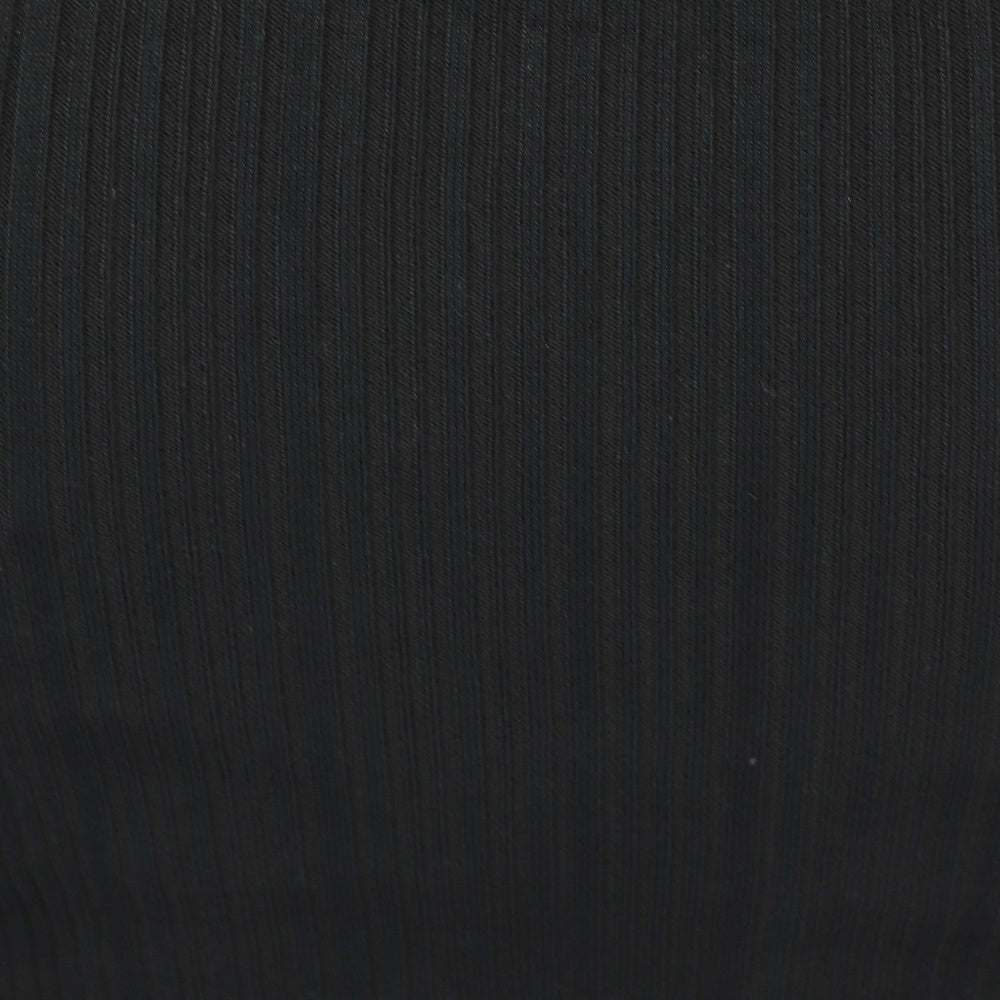 Zwarte Rib Midi Jurk met Split en V-Hals
