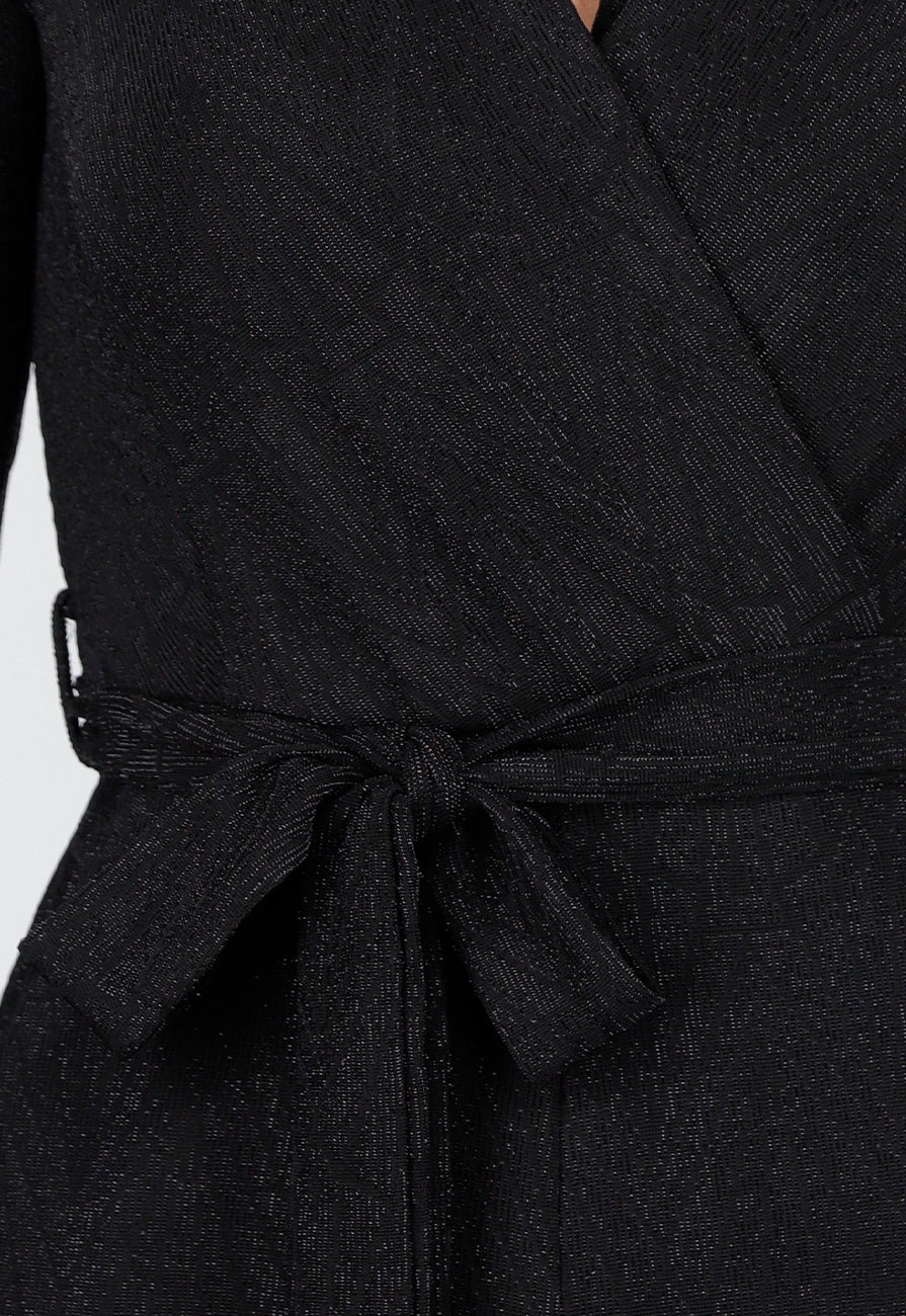 Jumpsuit met V-Hals en Lange Mouwen in Zwart met Glitterprint