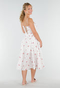 Witte Midi Jurk met Bloemenprint en Korsetdetail