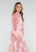 Roze Blouse met Paisley Print en Knopen