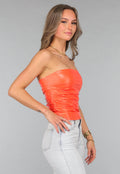 Strapless Oranje Vegan Leren Top