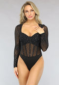 Mesh Glitter Bodysuit met Korset Look