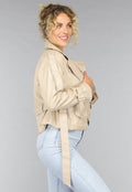 Beige Lederlook Jack met Riempjes