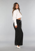 Zwarte Pantalon met Antraciet Strikdetail