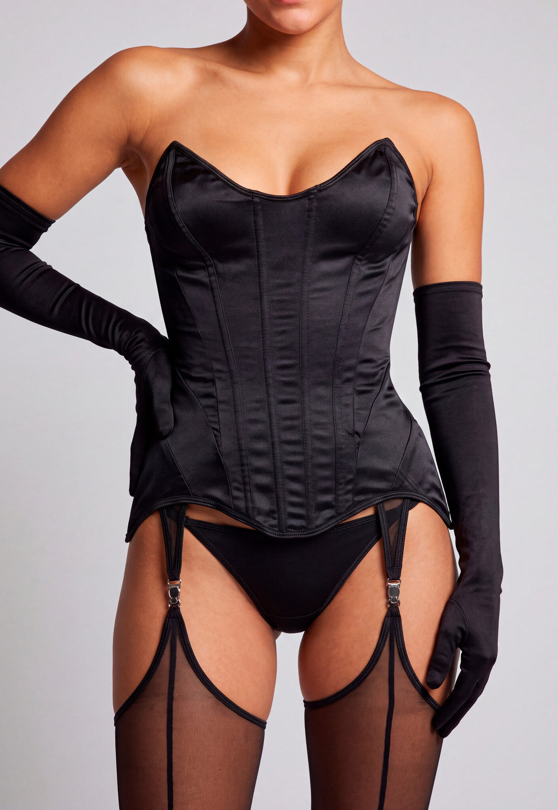 Zwarte Lingerie Set met Strapless Korset en Jarretelbandjes