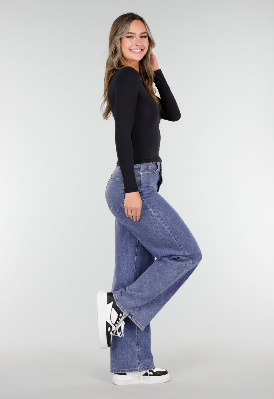 Zwarte Basic Stretch Top met Lange Mouwen
