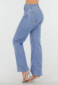 Lichtblauwe High Waist Jeans met Geruwde Hartjes