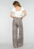 Beige Leopard Denim Jeans met Wide Leg en Steekzakken