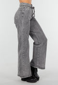 Redial Jeans  Grijze Wide Leg Stretch Jeans met Hoge Taille en Strikceintuur