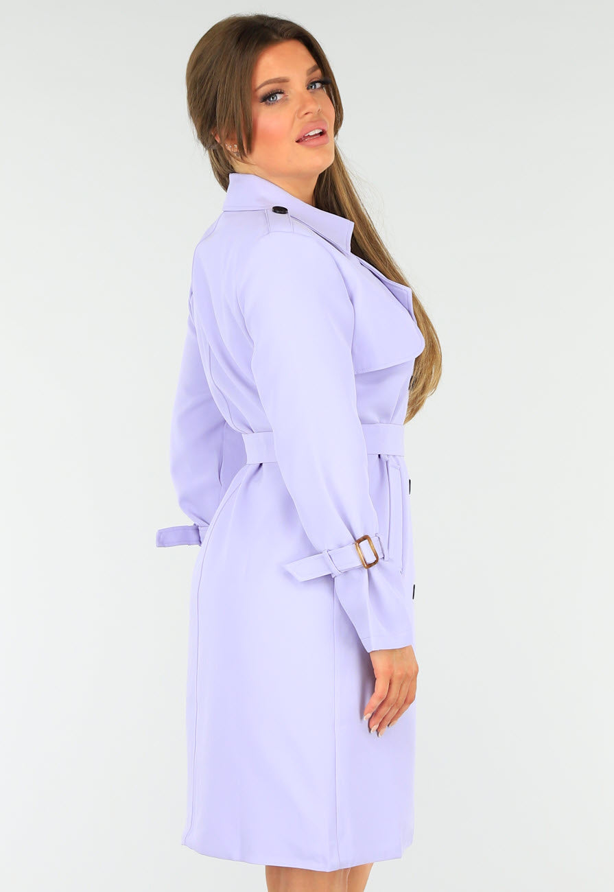 Lila Trenchcoat met Knoopsluiting