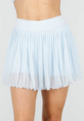 Lichtblauwe Plissé Skort met Hoge Taille en Mesh