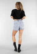 Lichtblauwe Denim Short met High Waist en Stretch