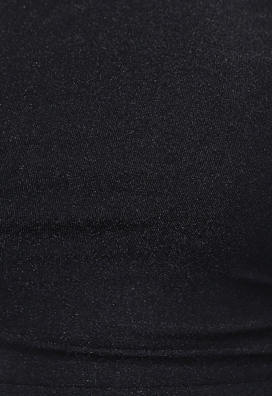Zwarte Longsleeve Geplooide Top met Glitters