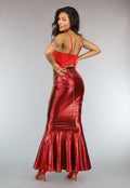 Metallic Zeemeermin Rok in Rood met Schubbenpatroon