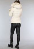 Beige Gewatteerde Winterjas met Bont en Riem