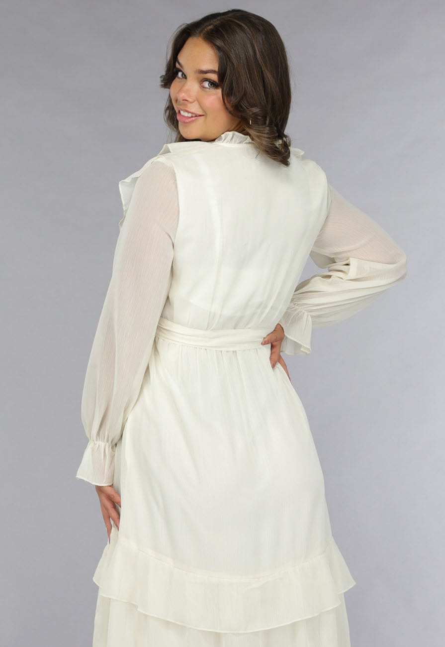 Ruched Maxi Jurk in Ecru