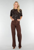 Bruine Pailletten Top met Korte Mouwen en Stretch