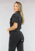 Redial Jeans  Zwarte Straight Leg Jeans Jumpsuit met Korte Mouwen