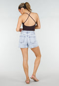 Aubergine Sport Crop Top met Kruisbandjes en Pads